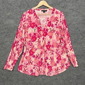 I.N.C. International Concepts Plus Size 2X Top Blouse Red Floral Liquid Knit